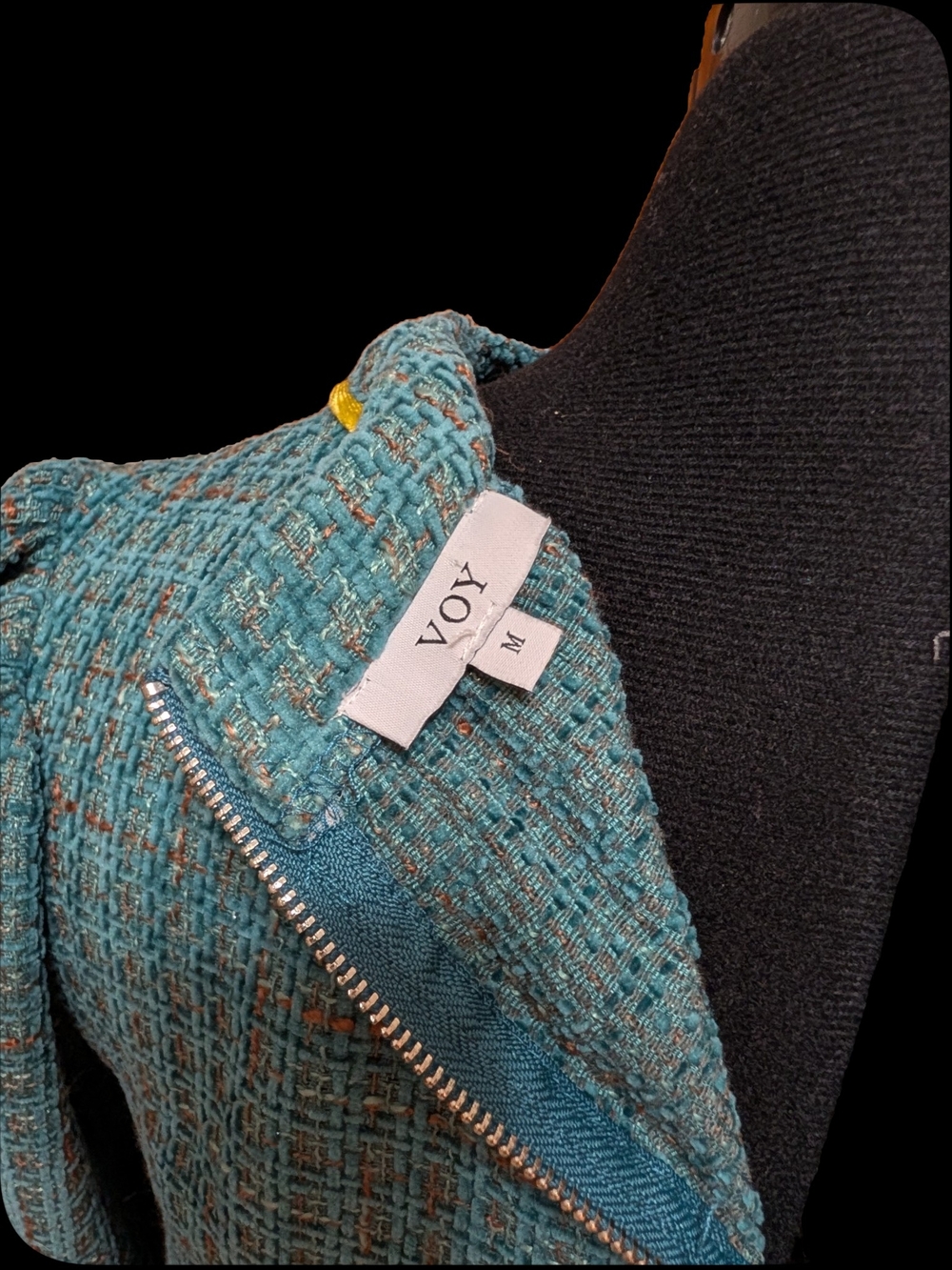 Teal Bouclé Boxy Blouse with Yellow Piping - Picture 4 of 4